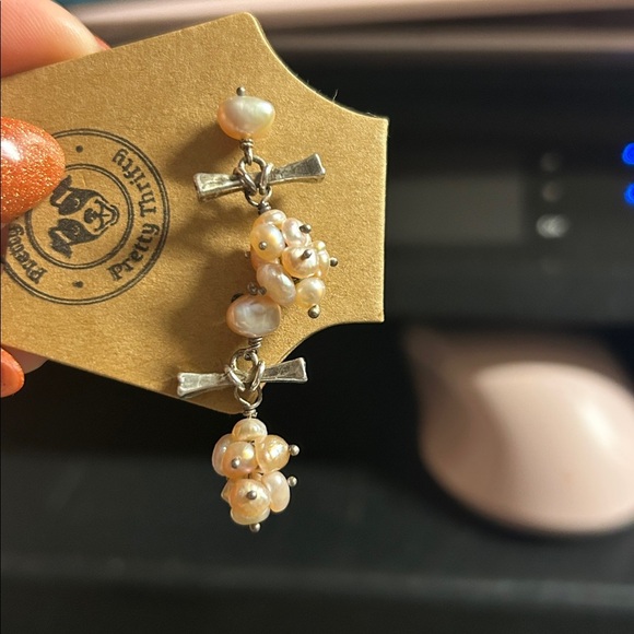 Silver and Pale Pink Pearl Drop Earrings - Picture 2 of 4